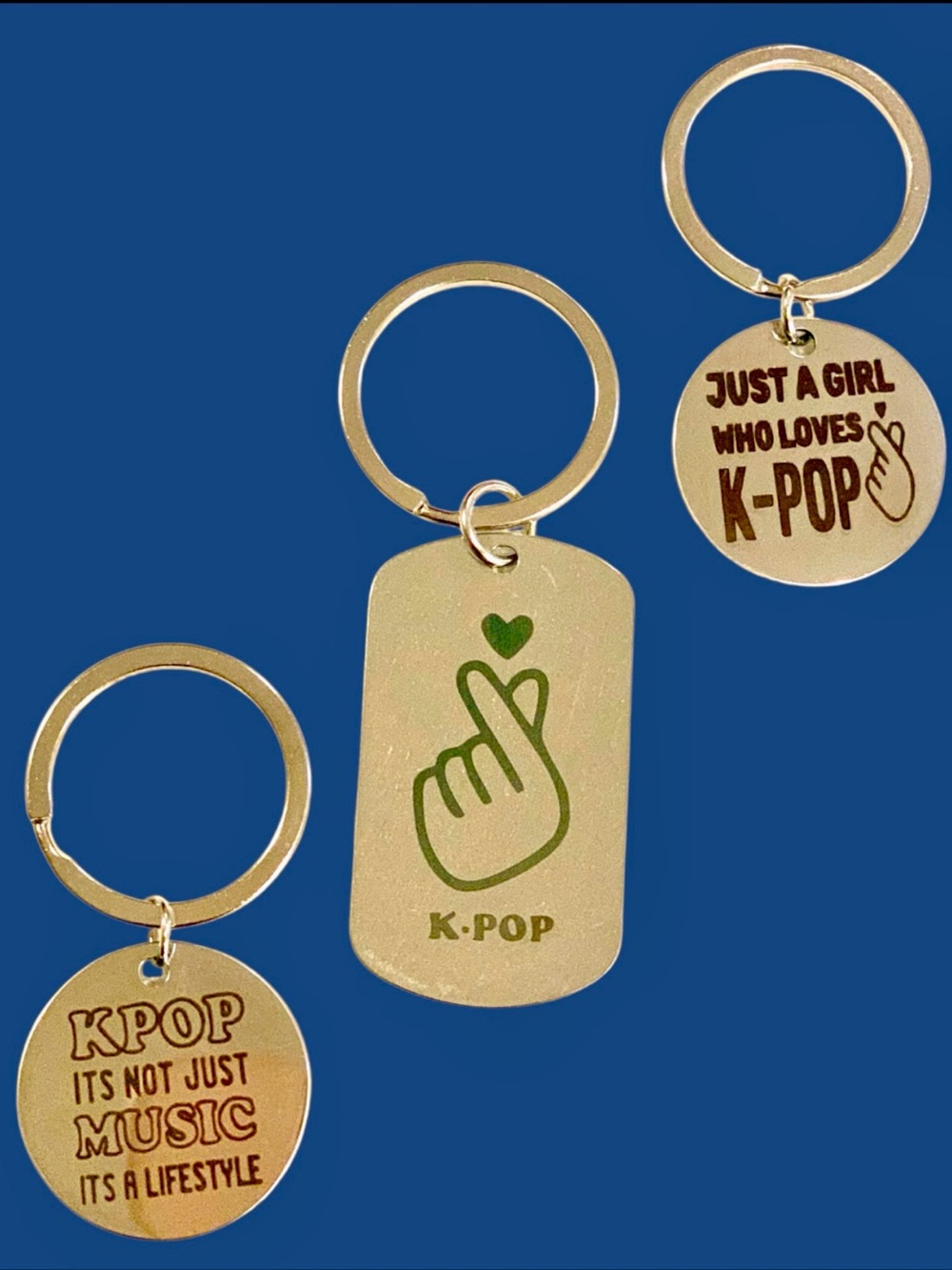 Lot of 3 Stainless steel K-Pop Design Keychains.